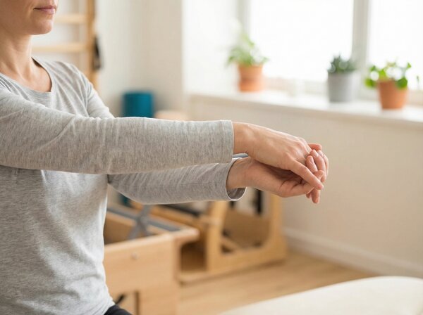 Person stretching wrist gently during post-injury recovery